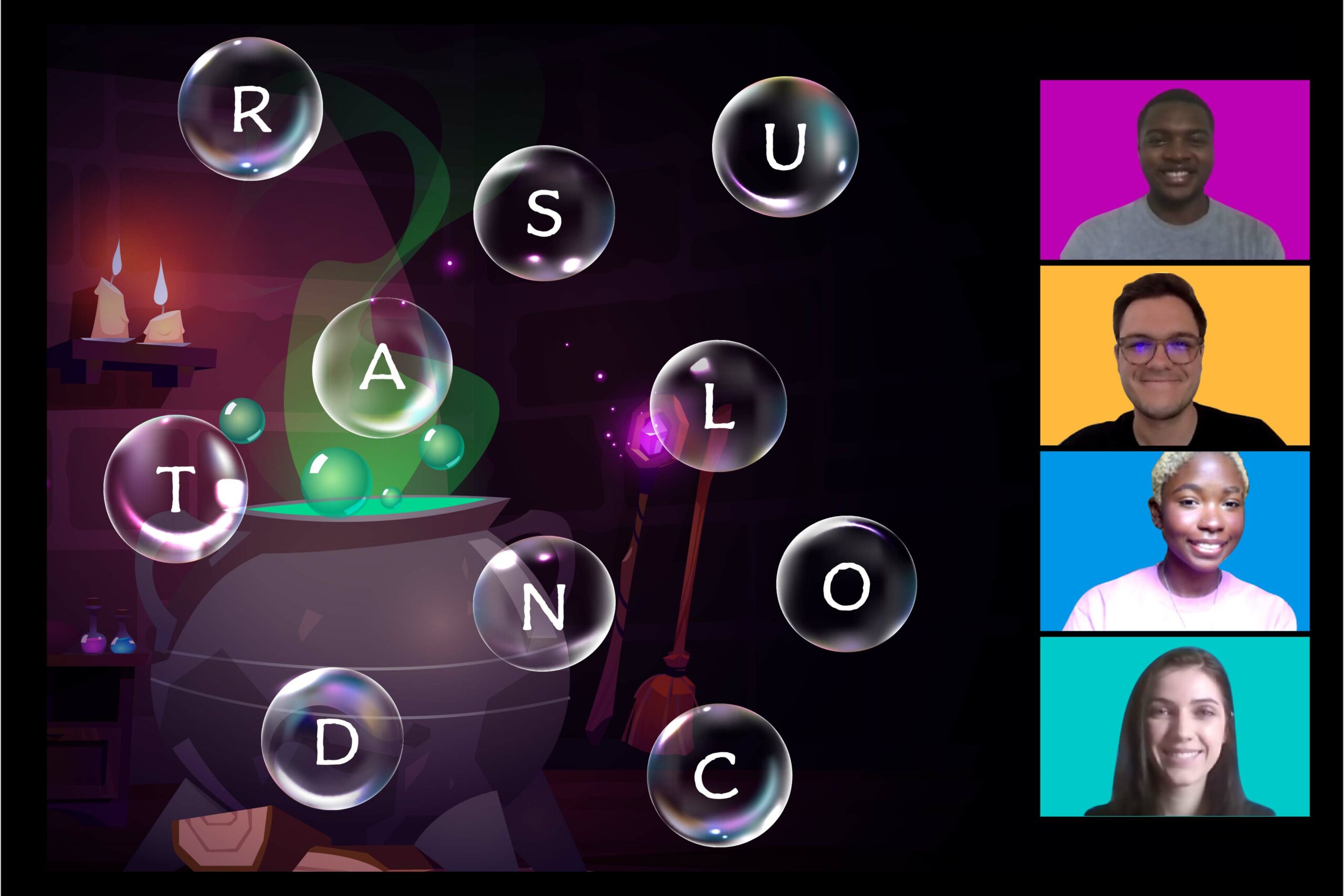 Coworkers collaborating on a virtual escape room screen